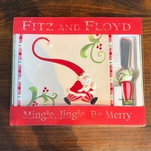 Fitz and Floyd Red and Green Santa Plate with Spreader Christmas Vintage